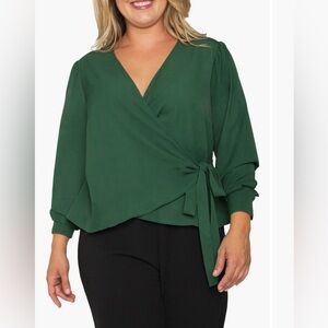 Standards & Practices Long Sleeved Wrap Blouse Feminine Forest Green Size 2X